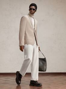AKNOTIC Business Casual Quần ống đứng lưng thun co giãn ôm vừa vặn dành cho nam, thích hợp mặc hàng ngày vào mùa thu - trắng - Xem 2