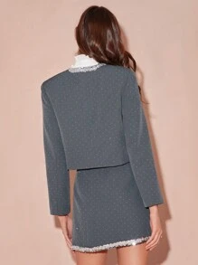 Enchnt Autumn/Winter Romantic Women's Grey Sparkling Diamond Polka Dot Long Sleeve Sweetheart 
 Elegant Jacket,For Halloween&Thanksgiving&Christmas Party