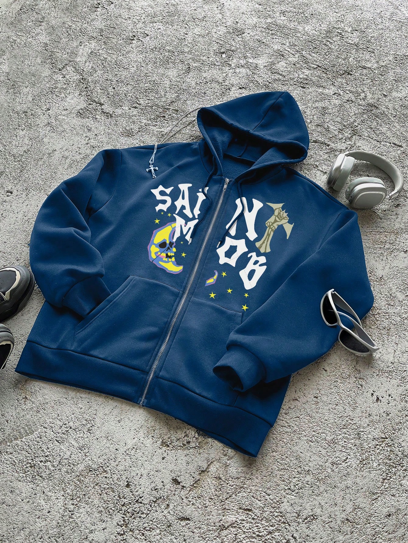 Manfinity Dauomo Men's Letter Graphic Dropped Shoulder Zip-Up Hoodie