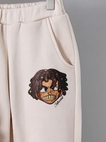 2pcs/Set Teenager Boys Stylish Portrait Graphic Sweatshirt & Sweatpants Set'