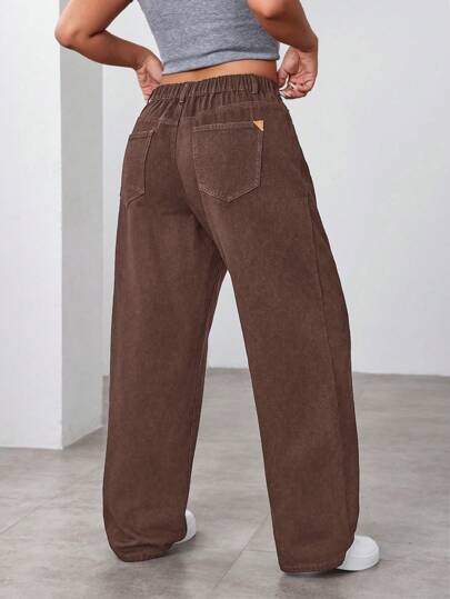 SHEIN ICON Plus Size Women Casual Solid Color Loose Wide Leg Boyfriend Jeans