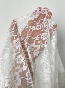 SHEIN Unity Plus Size Elegant White Lace Bell Sleeve Dress Fall Cloth For Women - White - View 7