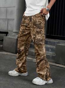 PAVTROS Manfinity Streetrush Vintage Loose Multi-Pocket Cargo Pants, Streetwear Style,Camo Pants