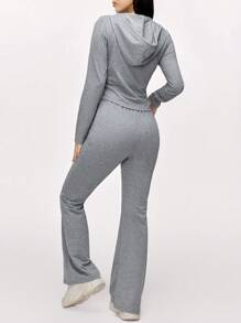 Mulvari Conjunto informal de 2 piezas con sudadera con capucha con cremallera de unicolor y pantalón largo, para otoño