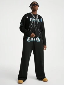 Manfinity VCAY Men's Lightning Print Loose Fit Long Sleeve T-Shirt And Long Pants Set
