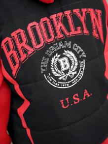 Bộ trang phục nhiều mảnh dành cho bé trai tuổi teen, bao gồm áo vest không tay in họa tiết dày, áo hoodie và quần nỉ, dành cho trang phục thường ngày trên phố vào mùa đông và các môn thể thao ngoài trời - màu đen - Xem 4