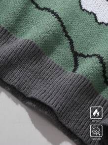 Manfinity Hypemode Men's Winter Casual Cartoon Dinosaur Pattern Sweater, For Fall, Long Sleeve Top - Dark Grey - View 3