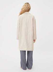 SHEIN EZwear 女士宽松休闲中长款杏色灯芯绒秋冬外套 - 杏色 - 查看 2