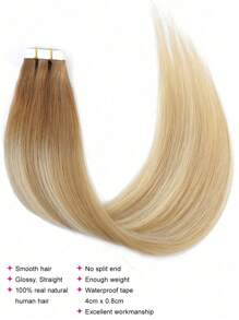 20pcs Tape In Straight Human Hair Extension Real Extension For Women Daily Use Real Easy Wear Natural Looking Ombre Color Tape In Hair Tape Ins Hair Extentions