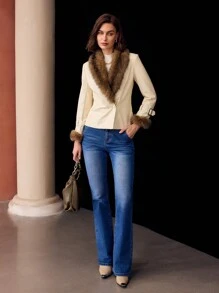 MOTF PREMIUM FLUFFY COLLAR BUCKLE DETAIL JACKET - Multicolor - View 4