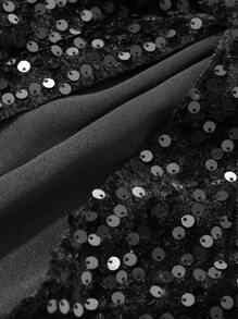 DAZY 女士亮片纯色中长优雅半身裙，秋冬季，新年夜奢华嘉年华 - 黑色 - 查看 7