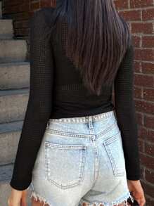 DAZY 1pc Solid Color Textured Slim Fit Long Sleeve T-Shirt, Casual And Versatile, Spring And Autumn - Multicolor - View 4