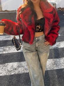 SHEIN Unity 1pc Solid Color Fluffy Luxurious Long Sleeve Coat, Winter For New Year Clothes - Red - View 4