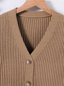 SHEIN Tween Girl Casual V-Neck Button Down Cardigan, Minimalist Style, Suitable For Autumn/Winter