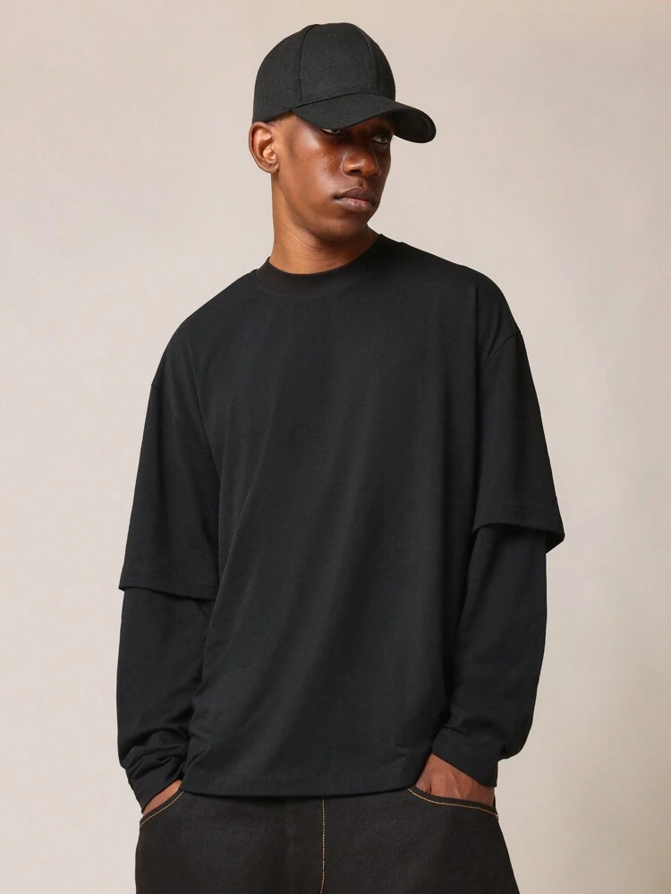 Essential Layered Double Sleeve Cotton T Shirt With Oversized Fit