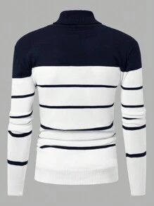 RueChic Men Stripe Detailed High Collar Regular Sweater - Navy Blue - View 2