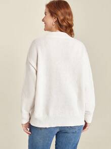EMERY ROSE Maglione lavorato a maglia con decorazione floreale 3D, tinta unita, casual per autunno/inverno, taglie comode - Bianco - Visualizzare 2