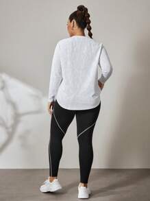 Easithlete 3pcs/Set Contrast Color Yarn Legging, Jacquard Fabric Top, Cross Front Sports Bra, Plus Size