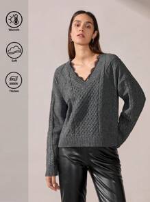 BizChic Gray Sweater Fashionable Long Sleeve Casual Women's Blouse, Office Commuter Top For Spring/Summer - Dark Grey - View 2