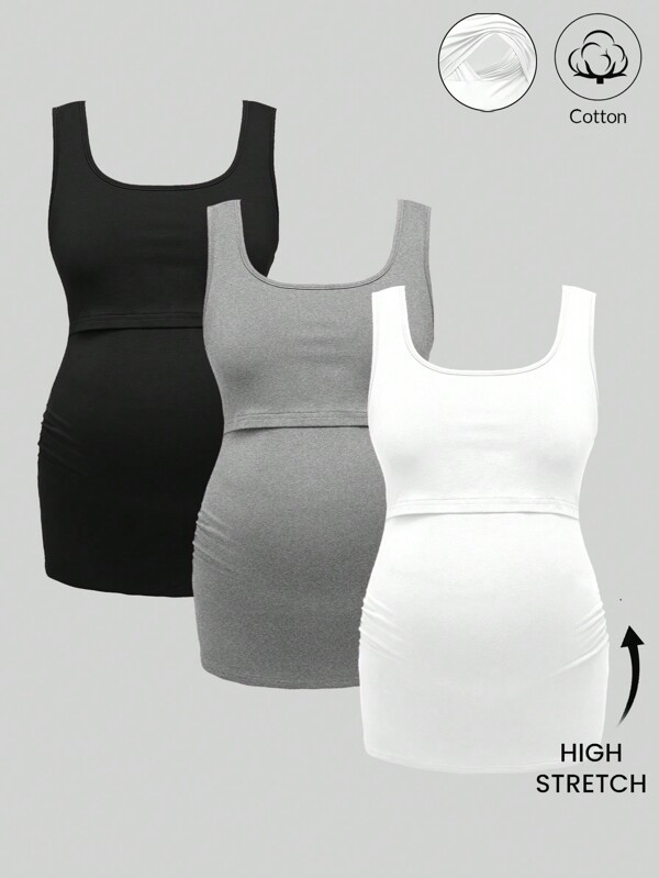 Modmama Maternity Solid Color Square Neck Nursing Camisole Vest