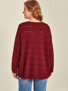 Suéter de punto holgado con caída de hombros de unicolor para otoño para mujeres talla grande