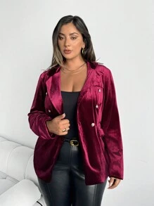 SHEIN Clasi Chaqueta blazer elegante con cuello de botón de terciopelo talla grande para mujer, ropa de Navidad