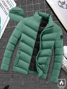 Manfinity Homme Men Loose Fit Winter Zip Up Stand Collar Padded Coat