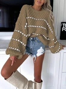 Chiquease Áo len dài tay cổ tròn dáng rộng thoải mái, thích hợp mặc mùa thu đông. - Nhiều màu - Xem 1