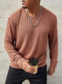 Manfinity Homme Herren Große Größen Einfarbiger Strukturierter Pullover Sweatshirt für den Herbst - Braun - Übersicht 4