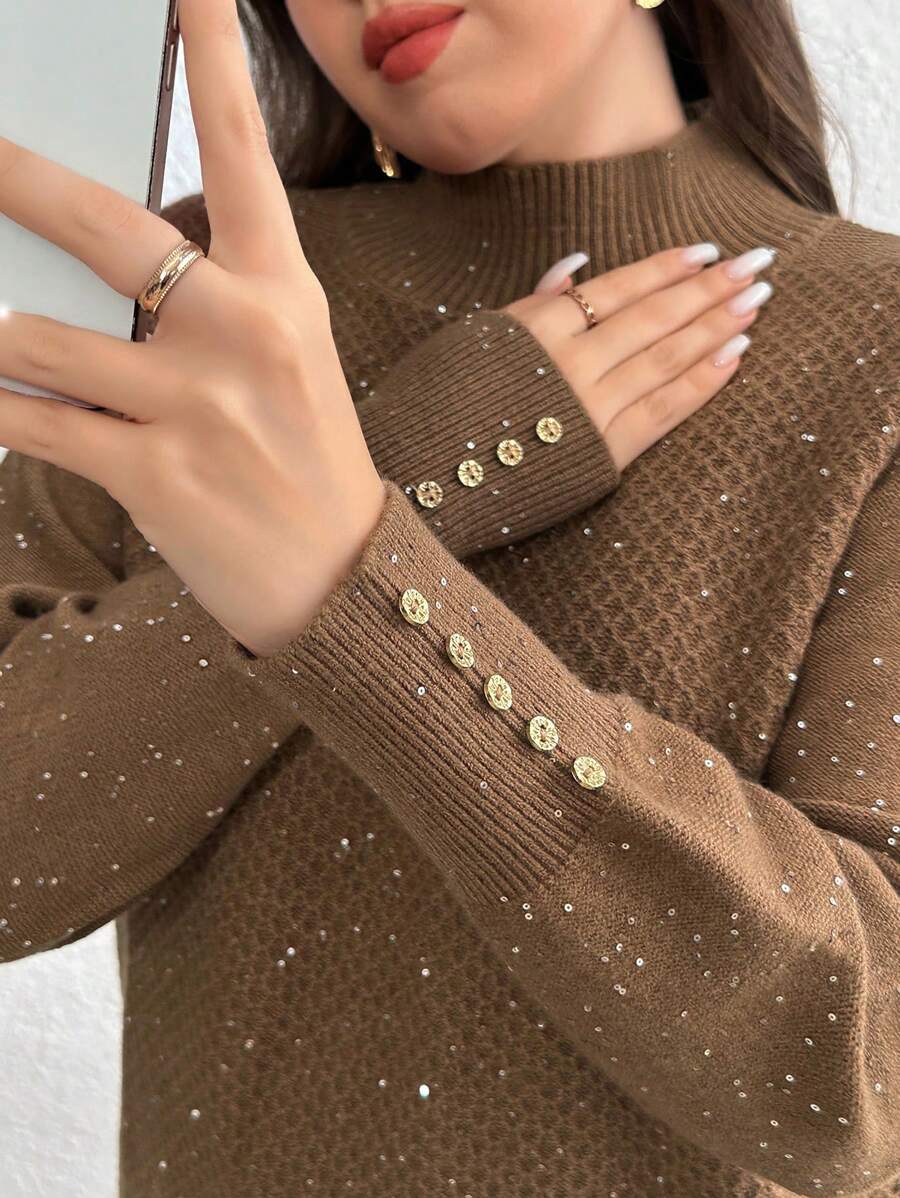 SHEIN Clasi 大码女式立领长袖宽松套头毛衣，秋冬季休闲