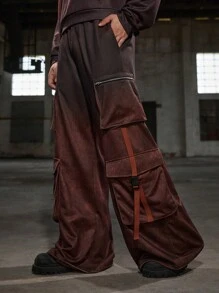 Manfinity VCAY 2pcs Men's Casual Knitted Loose Fit Hooded Long Sleeve Sweatshirt & Elastic Waist Straight Leg Pants Set, For Fall Winter - Burgundy - View 6