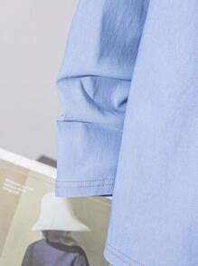 Bộ 3 áo sơ mi denim phong cách Hàn Quốc cho bé trai tuổi teen, áo phông và quần dài phù hợp để đi làm, đi học, mặc thường ngày, thể thao, xuân thu - Màu xanh lam - Xem 5