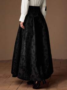MOTF PREMIUM FLORAL EMBROIDERY HIGH WAIST ZIPPER SKIRT - Black - View 8