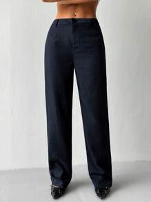 Flirla Casual Versatile Minimalist Solid Color Straight Leg Suit Pants