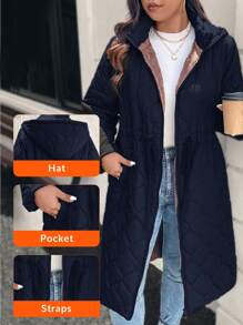 SHEIN LUNE Plus Size Women Solid Color Pocket Zip-Up Long Sleeve Coat, Autumn Fall Winter Winter Clothes Outfit