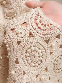 Anewsta Elegant Square Neck Hollow Out Retro Crochet Lantern Sleeve Top, Suitable For Spring & Autumn - Apricot - View 8