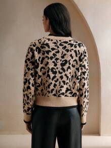 Anewsta Autumn/Winter Stylish Bow Knot Rhinestone Vintage Leopard Knit Cardigan For Women - Multicolor - View 5