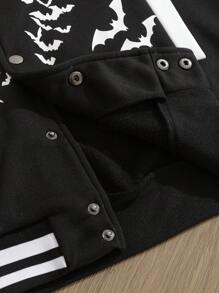 Manfinity Roghcode 棒球领字母印花纽扣撞色长袖夹克 - 彩色 - 查看 5