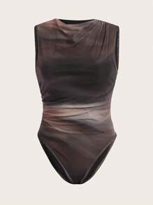 SHEIN Essnce Bộ đồ liền thân in họa tiết Tie-Dye dành cho nữ - Màu xám đen - Xem 1