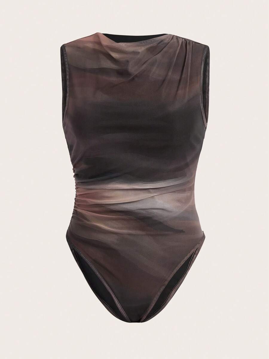 SHEIN Essnce Bộ đồ liền thân in họa tiết Tie-Dye dành cho nữ - Màu xám đen - Xem 1