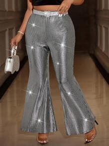Cravure Große Größen Metallisch folierter Quadratmuster Schlaghose, Party/Ausflug Unterteil
