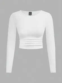 SHEIN EZwear 2 件女式基本款修身休闲针织短长袖 T 恤，黑色和白色 - 黑與白 - 查看 3