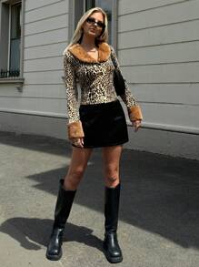 Forever 21 Women's Lapel Long Sleeve Fashionable Color Block Leopard Print Design Fitted Elegant Jacket - Multicolor - View 9