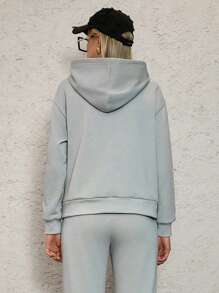 SHEIN Unity Felpa con cappuccio a maniche lunghe con grafica a lettere e spalle scoperte, termica, per l'autunno - Grigio - Visualizzare 3