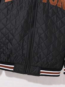 SHEIN Jaqueta corta-vento casual para meninos pré-adolescentes com gola canelada bordada e zíper, forro térmico grosso, adequada para deslocamento diário, escola, lazer, viagens, esportes, primavera/verão/outono/inverno