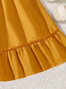 Đầm Gái Xù Viên lá sen Khối Màu Dễ thương - Màu Mù tạt vàng - Xem 3