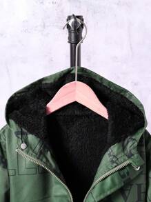 SHEIN Tween Boy Thick Winter Windproof Printed Jacket - Army Green - View 7