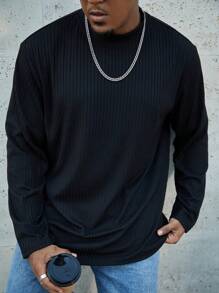 Manfinity Homme Camisa de manga larga de talla grande para hombre, de estilo casual con diseño de rayas de unicolor, para salir