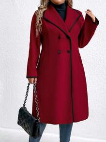Abrigo con bolsillos y doble botonadura en color liso, talla grande, para otoño/invierno
