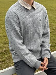 DAZY Men's Embroidered Pattern Casual Lightweight Sweater, Autumn - Grey - View 8